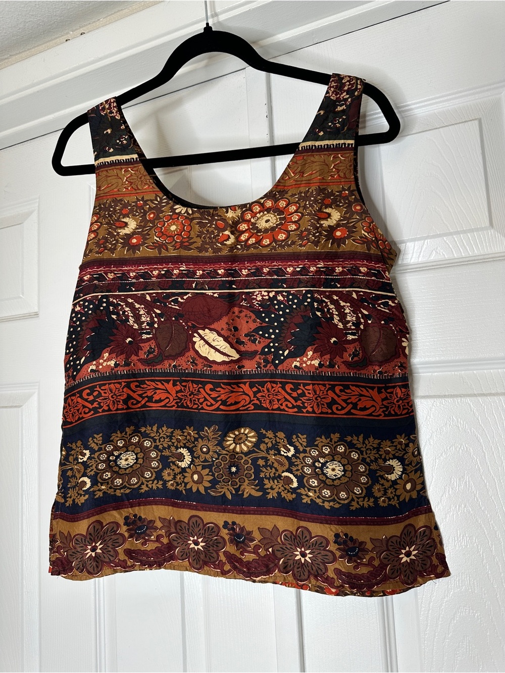 Vintage Express 100% Silk Floral Patchwork Tank Top Size Small Boho